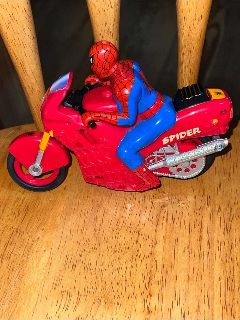 This is a Vintage 1995 Toy Biz Spider-Man Motorized Wheelie Cycle